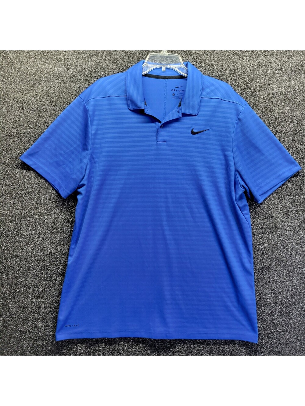Nike Dri-Fit Men's Sz XL Royal Blue 2 Button Collar Golf Shirt Black Nike Logo